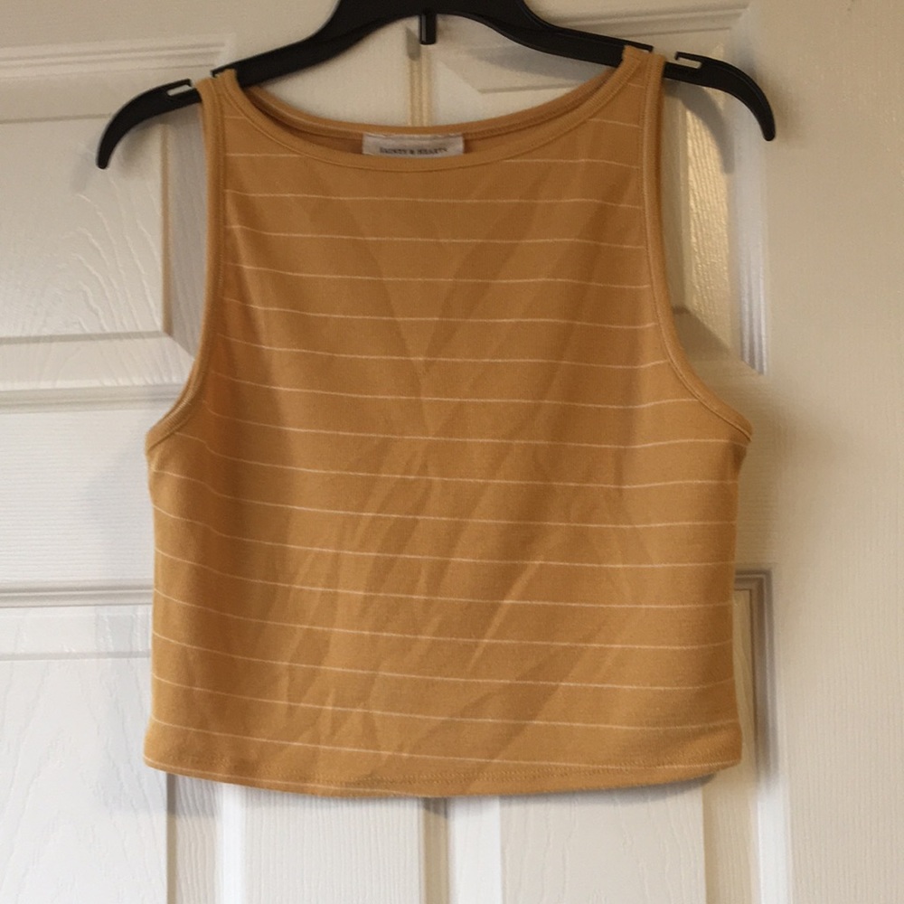 Yellow, white striped cropped tank top!